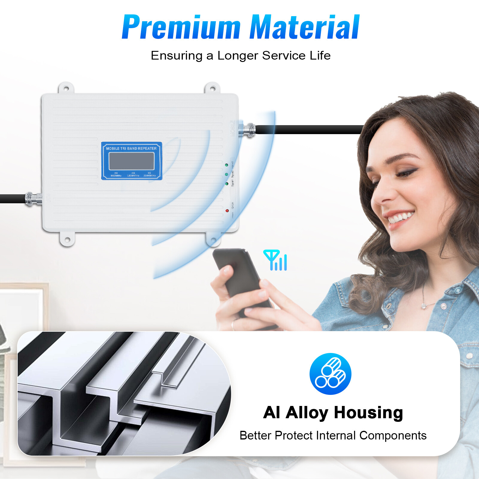 Tri-Band 2G/3G/4G Signal Amplifier Repeater 900/1800/2100 Signal Booster GSM DCS