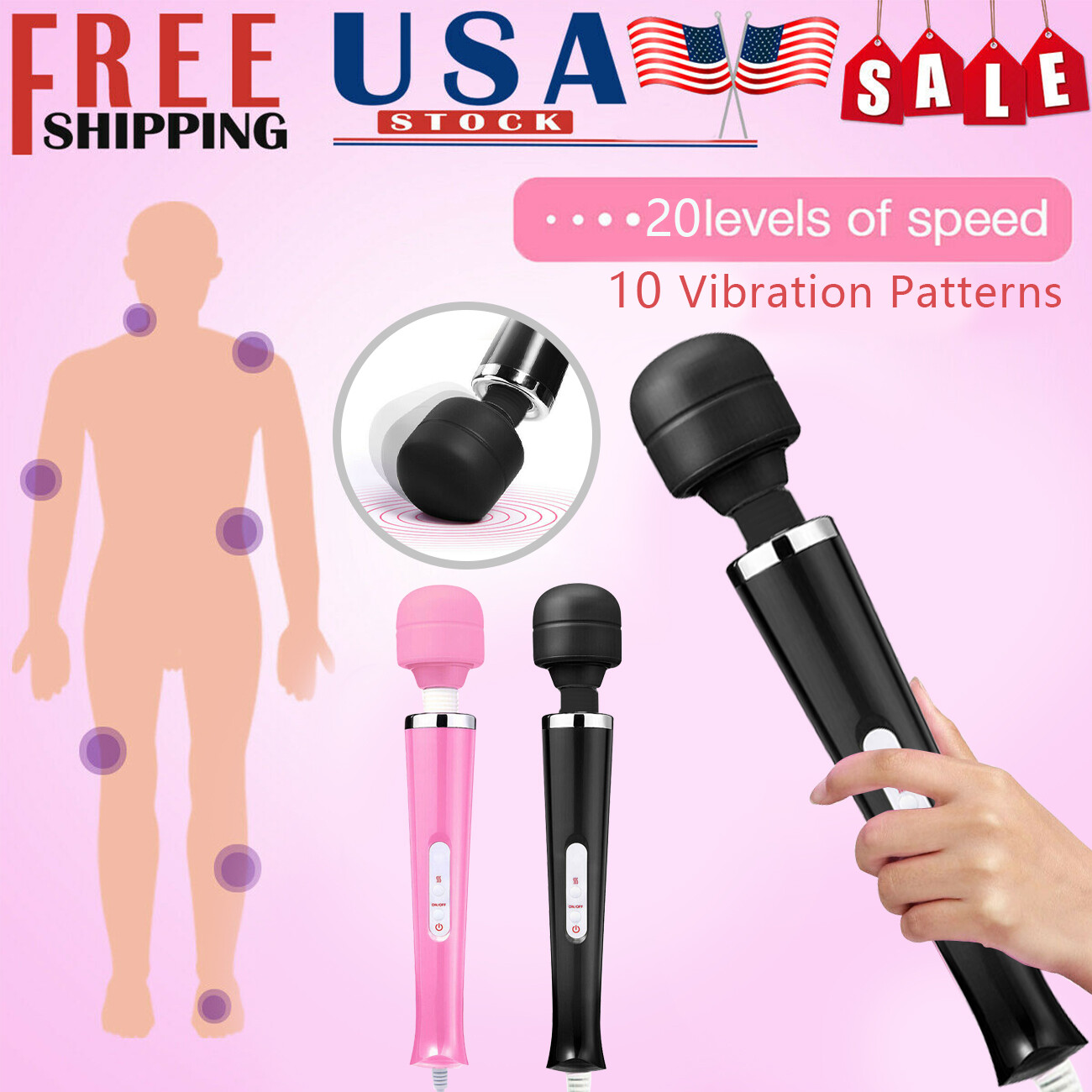 Handheld Vibrating Wired Massager Wand Massage Magic Full Body Physical Therapy