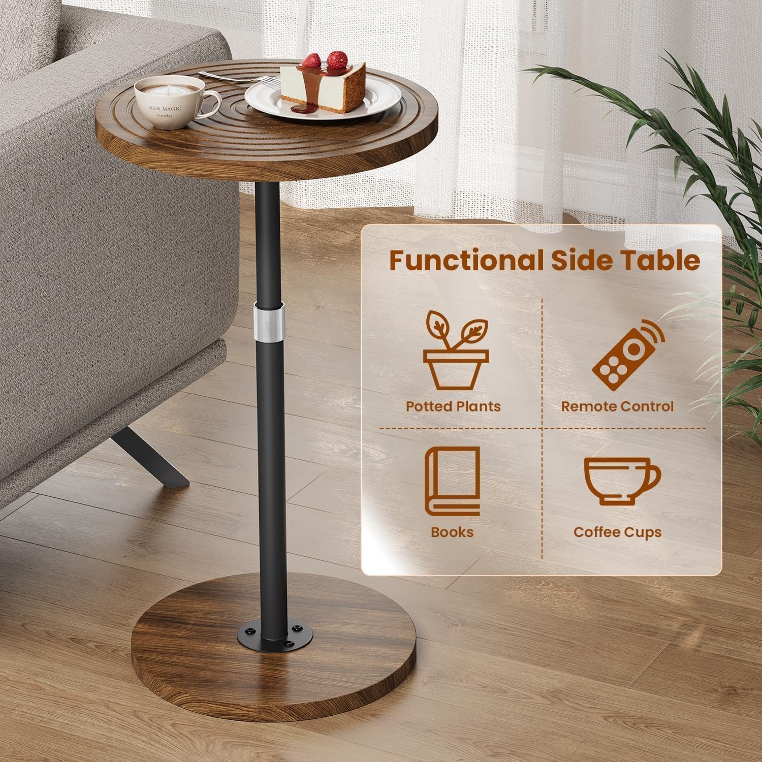 Drink Table, Pedestal Side Table, Small Round Side Table for Small Spaces (Ac...