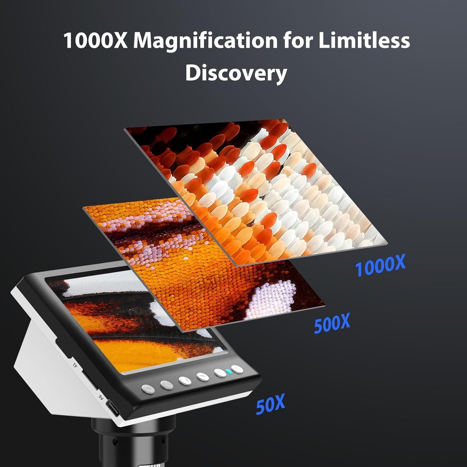 4.3'' IPS Coin Microscope, 1000X Magnification Digital Microscope for Adults，Coi