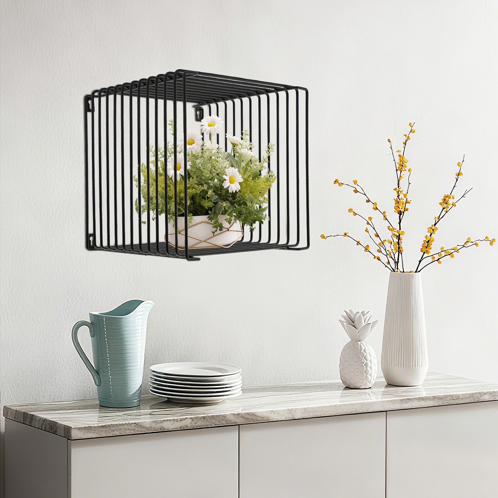 30x30x30cm Vintage Side Table Square Geometry Side Table Linear Metal End Table