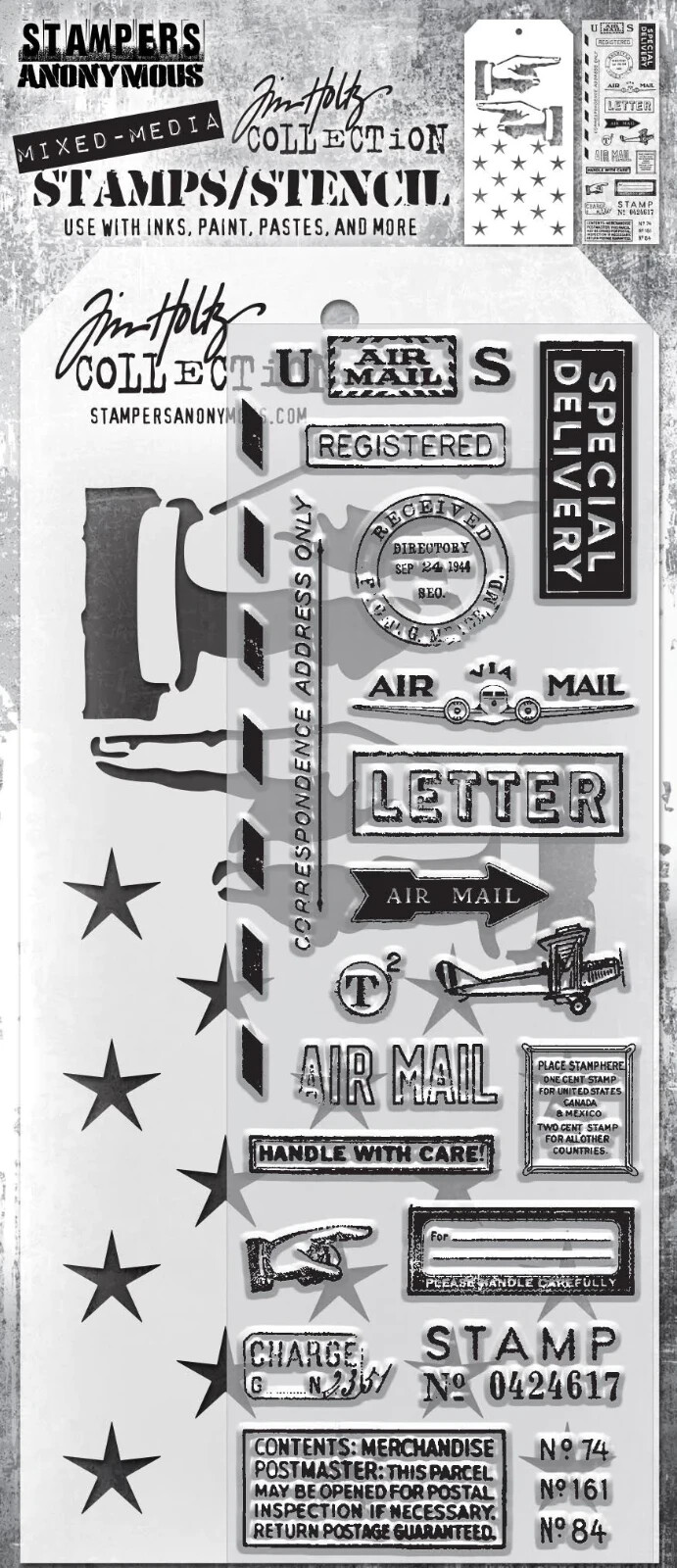 Tim Holtz Stampers Anonymous Stamp/Stencil Set - CORRESPONDENCE Set THMM141