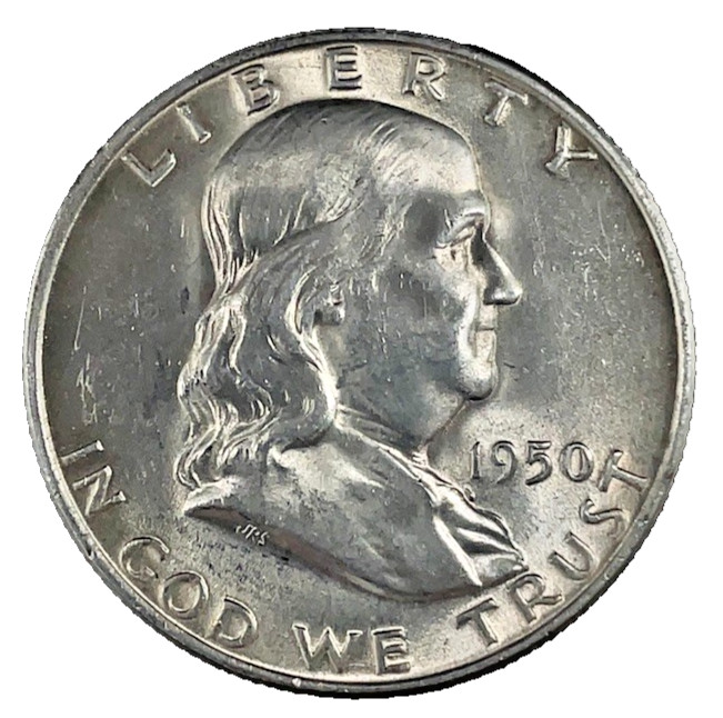 1950 D FBL Franklin Silver Half Dollar Bu-Unc. 50c U.S. Coin # 93