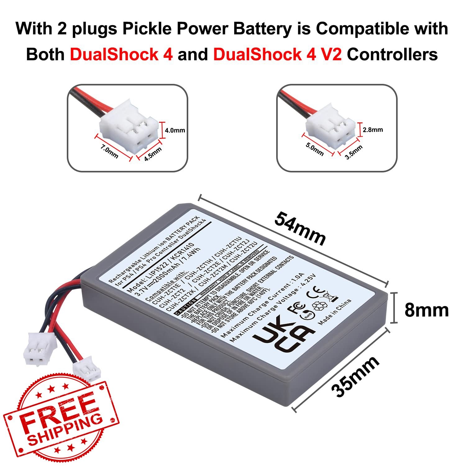 Batmax 2Pcs PS4 Controller Battery 2000mAh