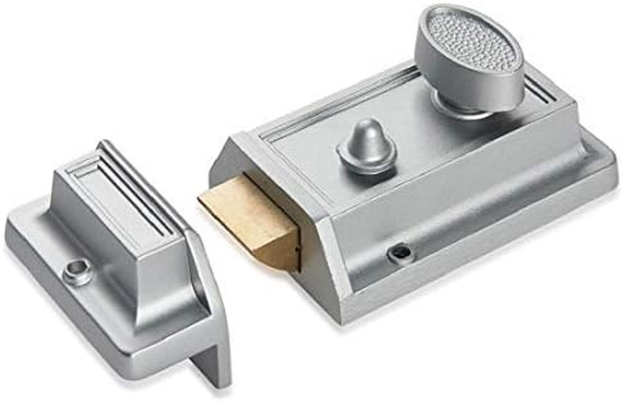 Night Latch Deadbolt Rim Lock,Antique Locks with Keys for Front Door in Silver F
