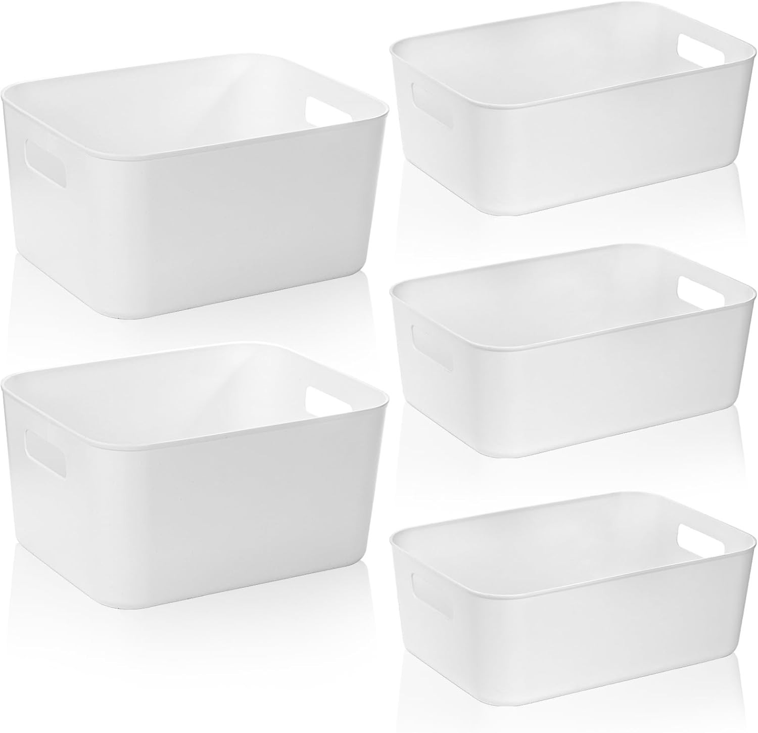 Minimalist White Open Storage Bins - 5 Pack for Kitchen and Office Organization