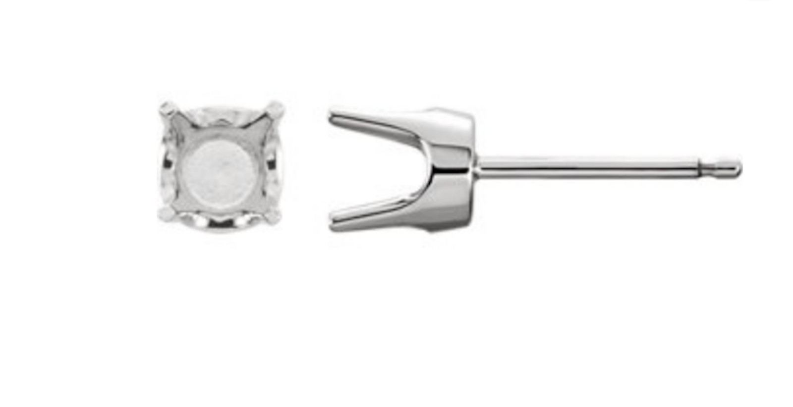 Pair of 14k White Gold 3.4mm Round 4-Prong Stud Earring Mounting Setting Finding