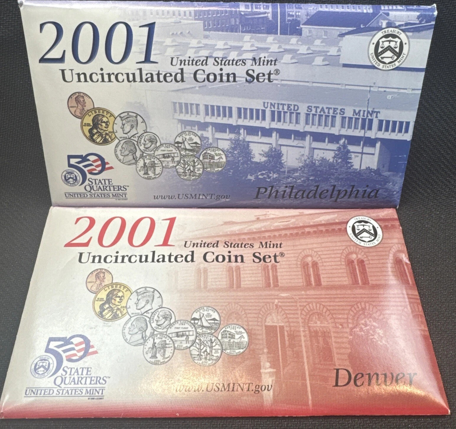 2001 United States US Mint 20 Coin P & D Uncirculated Coin Set State Quarters