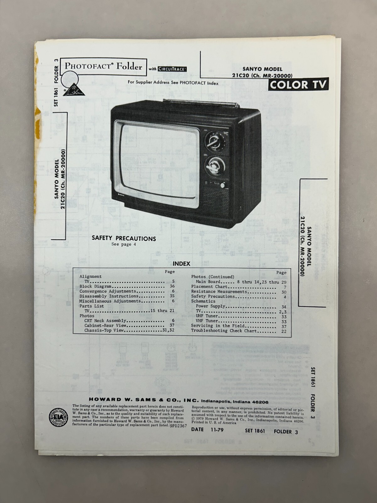 Sanyo 21C20 Service Manual Sams Photofact Free Shipping