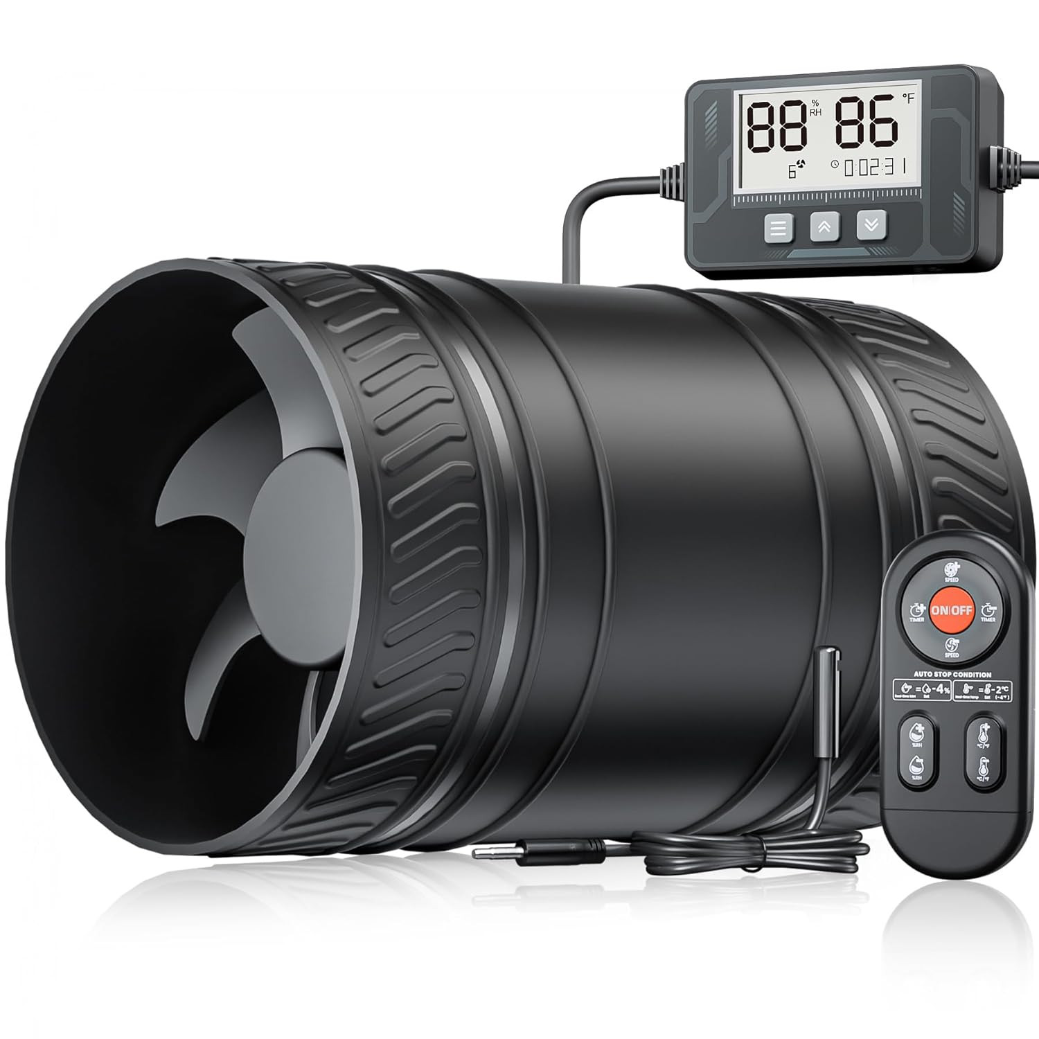 Upgraded 4-Inch Inline Duct Household Fan 6 Speed Control with Temperature and H