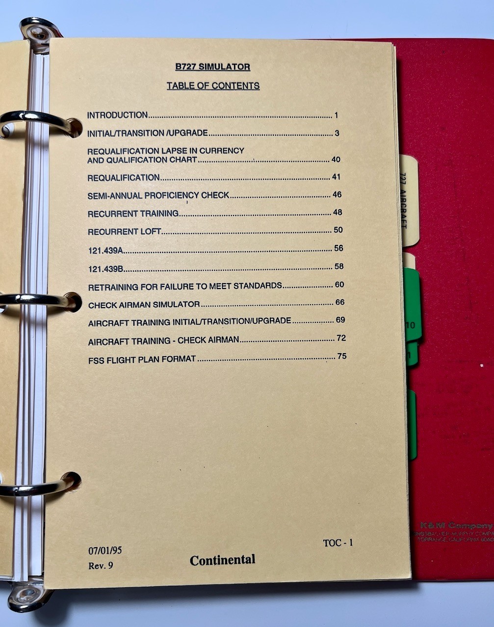 Continental Aircrew Policy Manual 1995 Flight Standards Training B727 Simulator