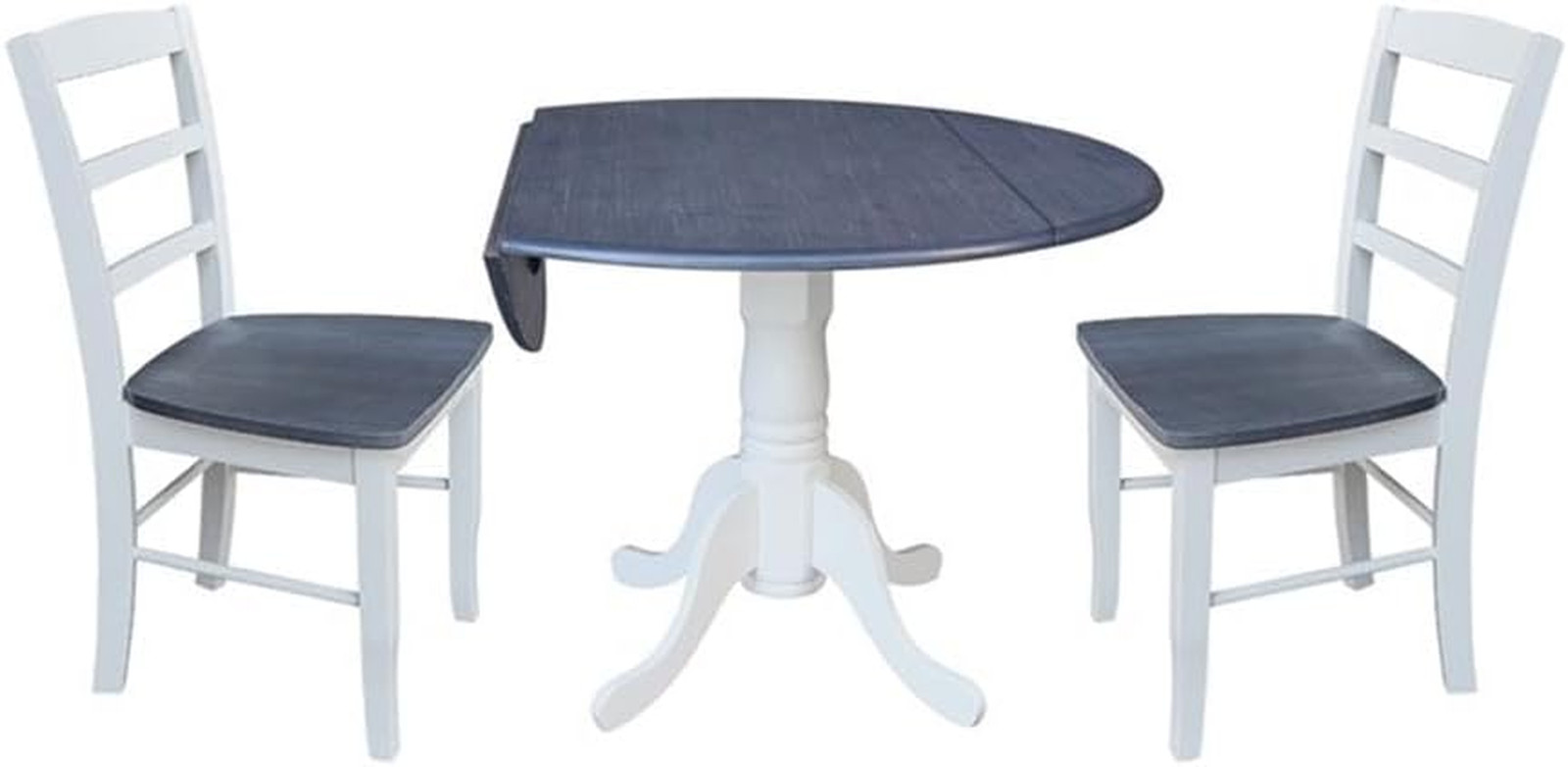 42 In. Wood Dining Table with 2 Madrid Ladderback Chairs in White/Heather Gray