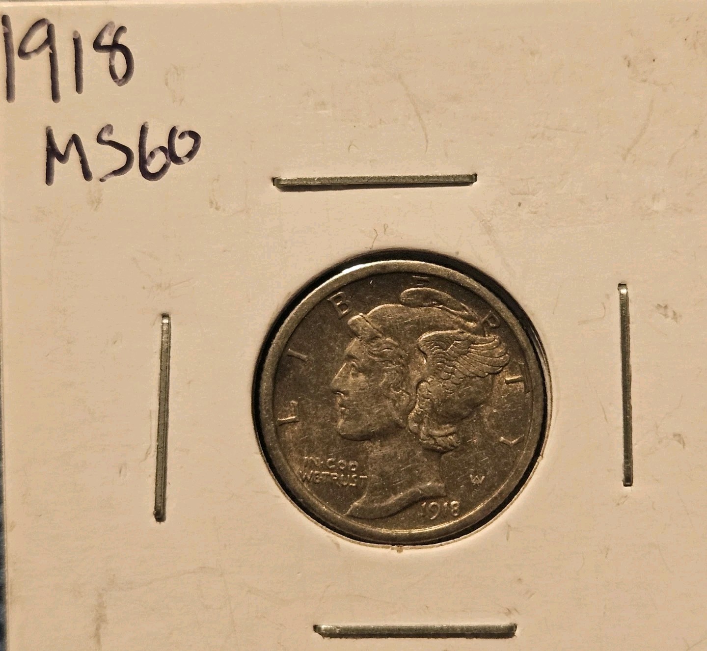 1918 10C Mercury Dime Uncirculated Reverse Scratch 90% Silver Coin
