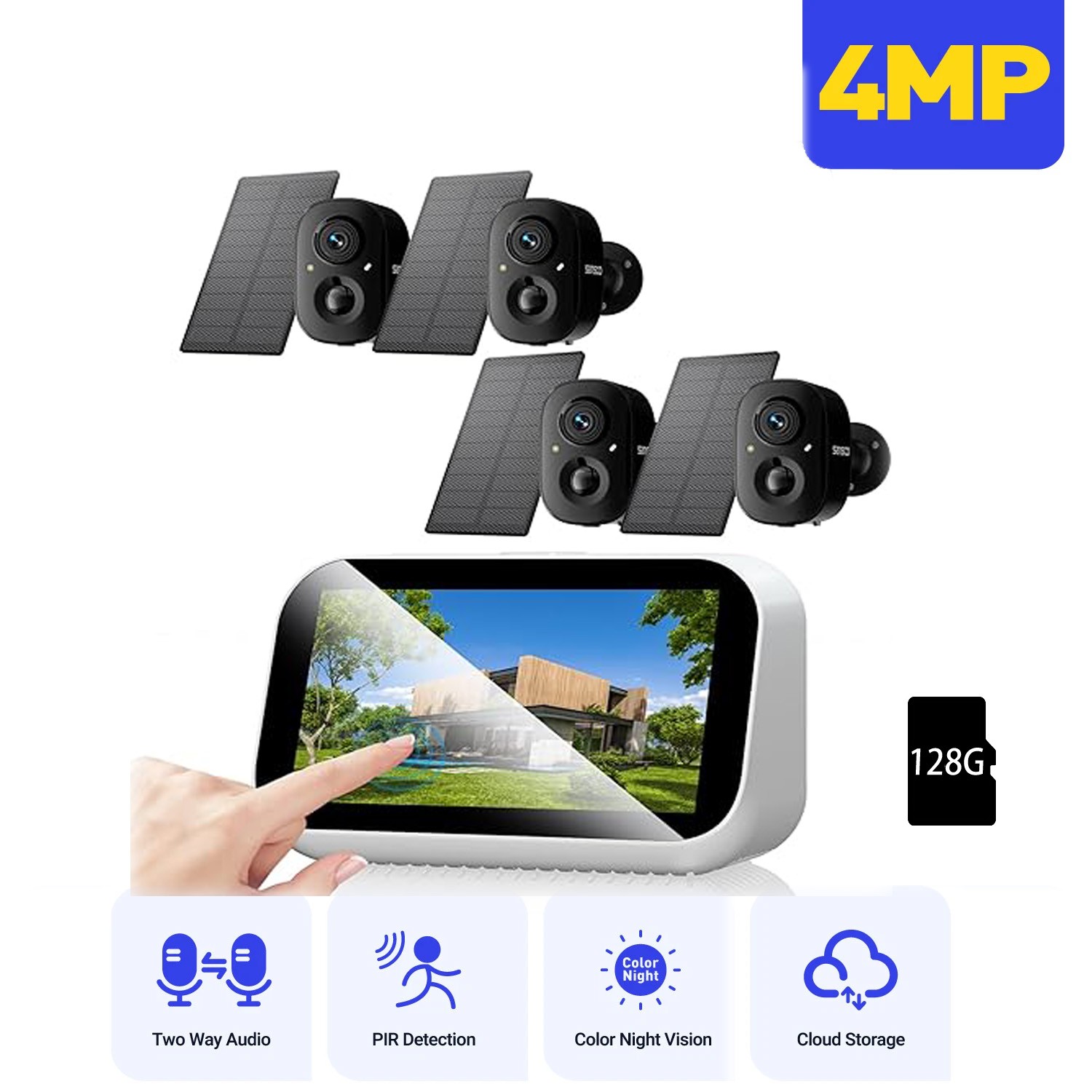 4MP Wireless Security Camera System Solar Battery Powered Home Outdoor Audio