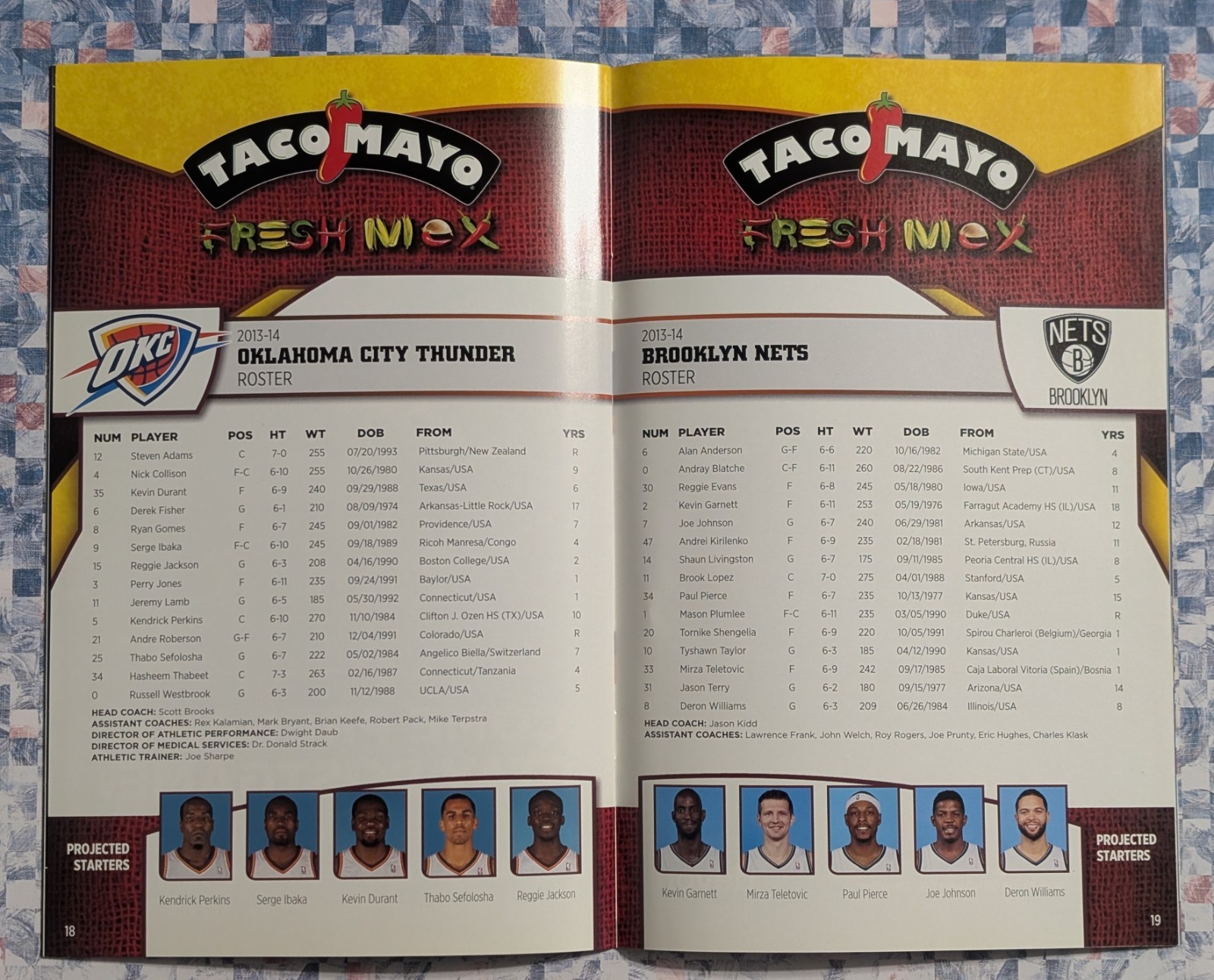 OKC Thunder GameNight Program - January 2, 2014 vs Nets - NBA Westbrook Durant