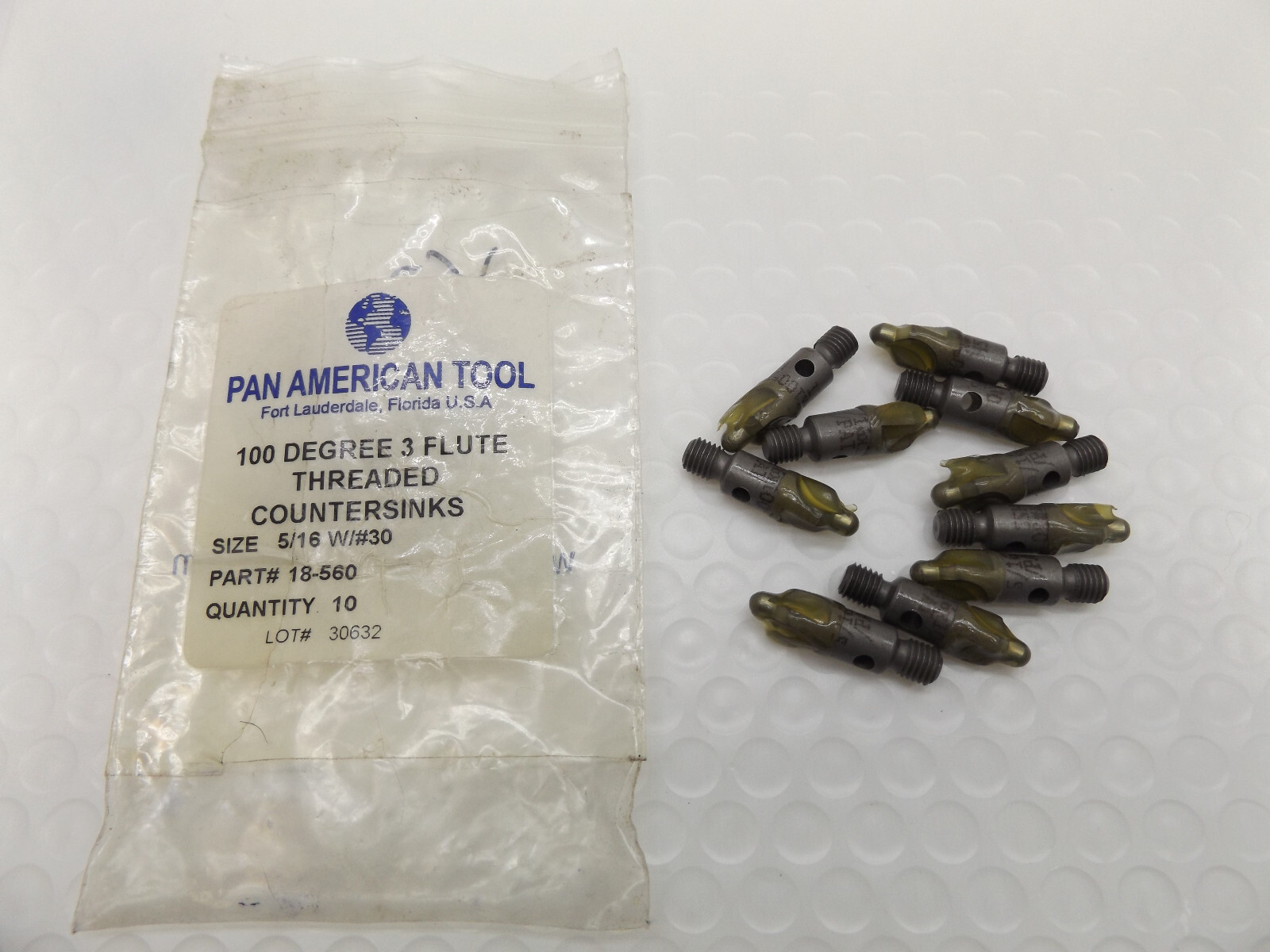 Pan America 18-560 Countersink  5/16 W/#30 Pilot, 1/4-28 100° Lot of 10 pcs