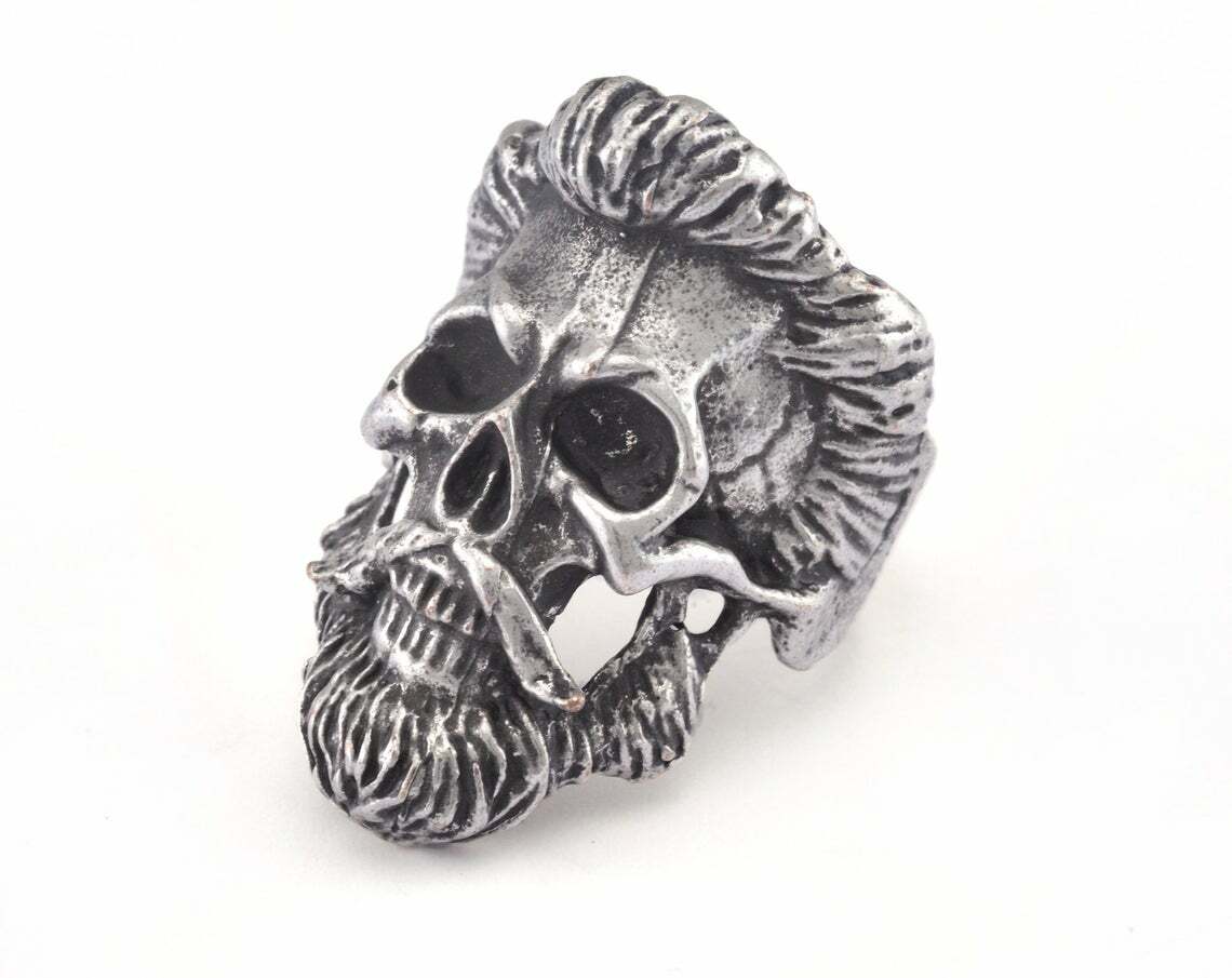 Skull Adjustable Ring Antique Silver Plated Brass 1 Pc. (19mm 9US inner) 2925