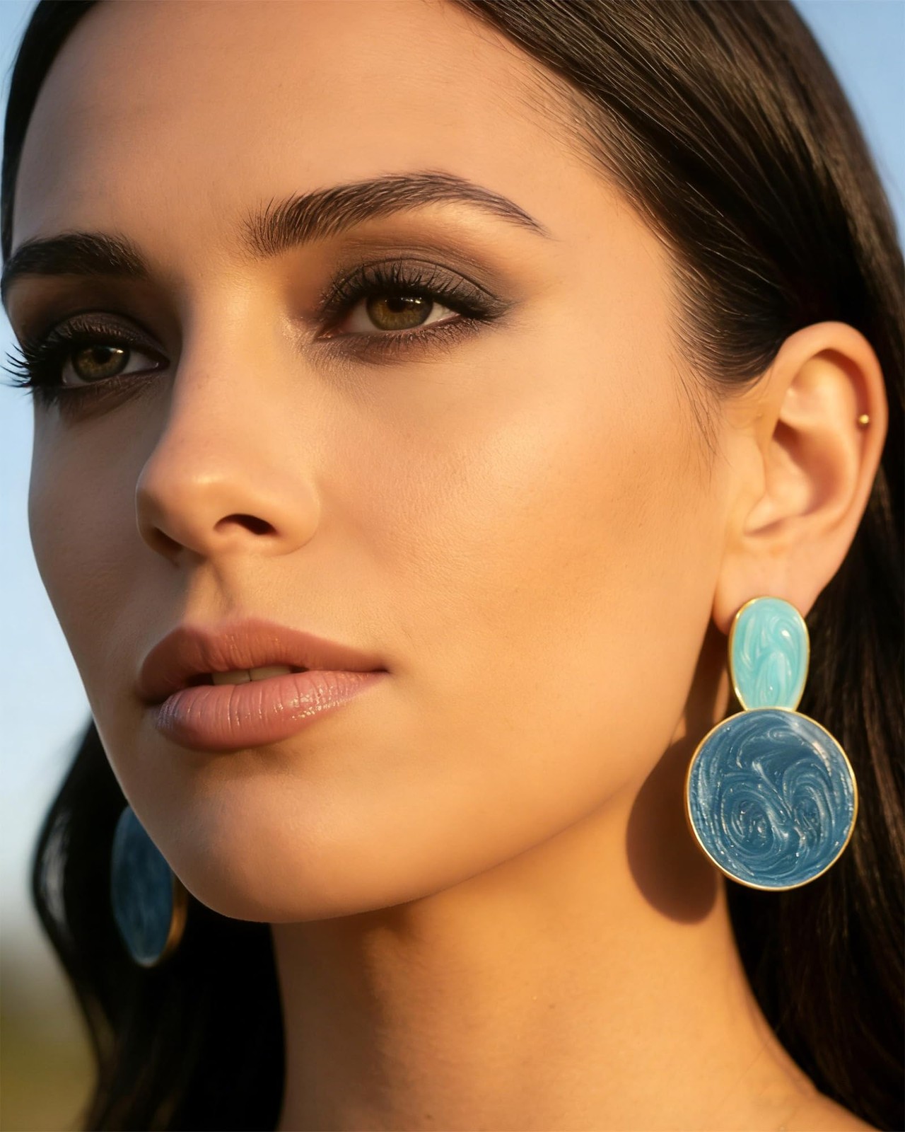 Unique Gold Statement Chunky Dangle Earrings for - Blue Vacation