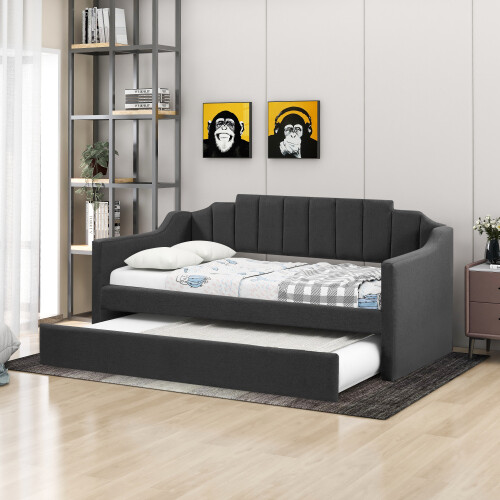 Upholstered Twin Daybed with Trundle Upholstered Sofa Bed No Box Spring Needed