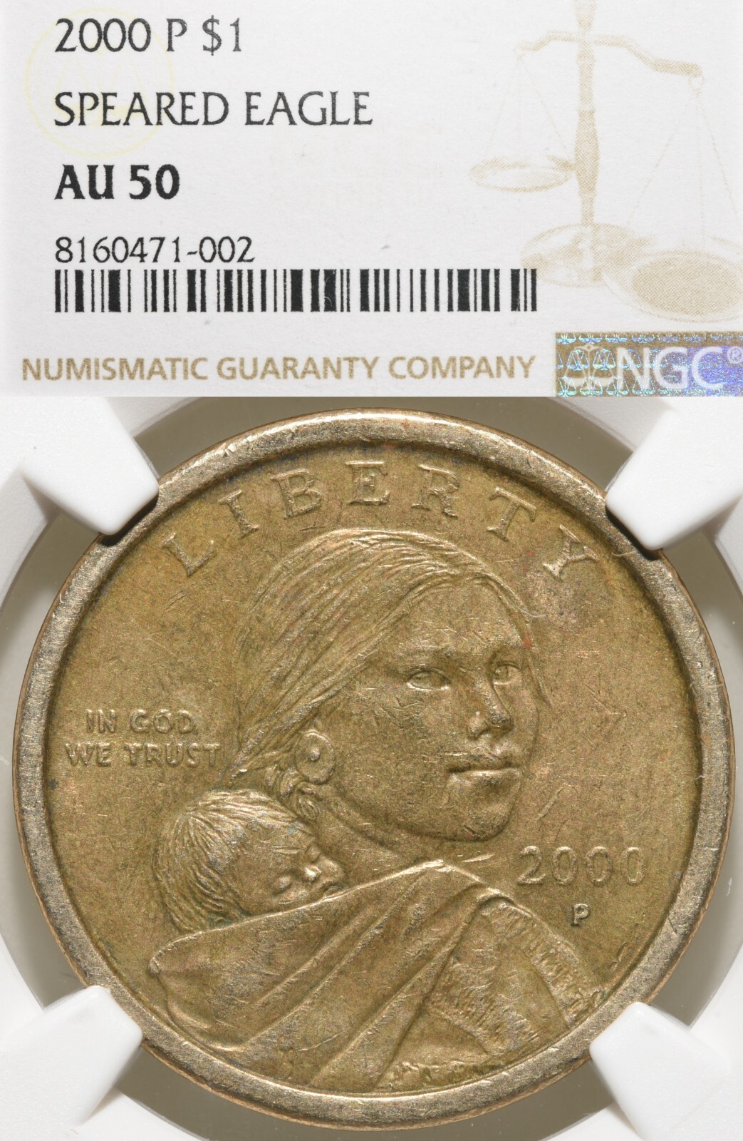2000-P SAC$1 NGC AU50 Speared Eagle FS-901 Sacagawea Dollar Wounded Lowball