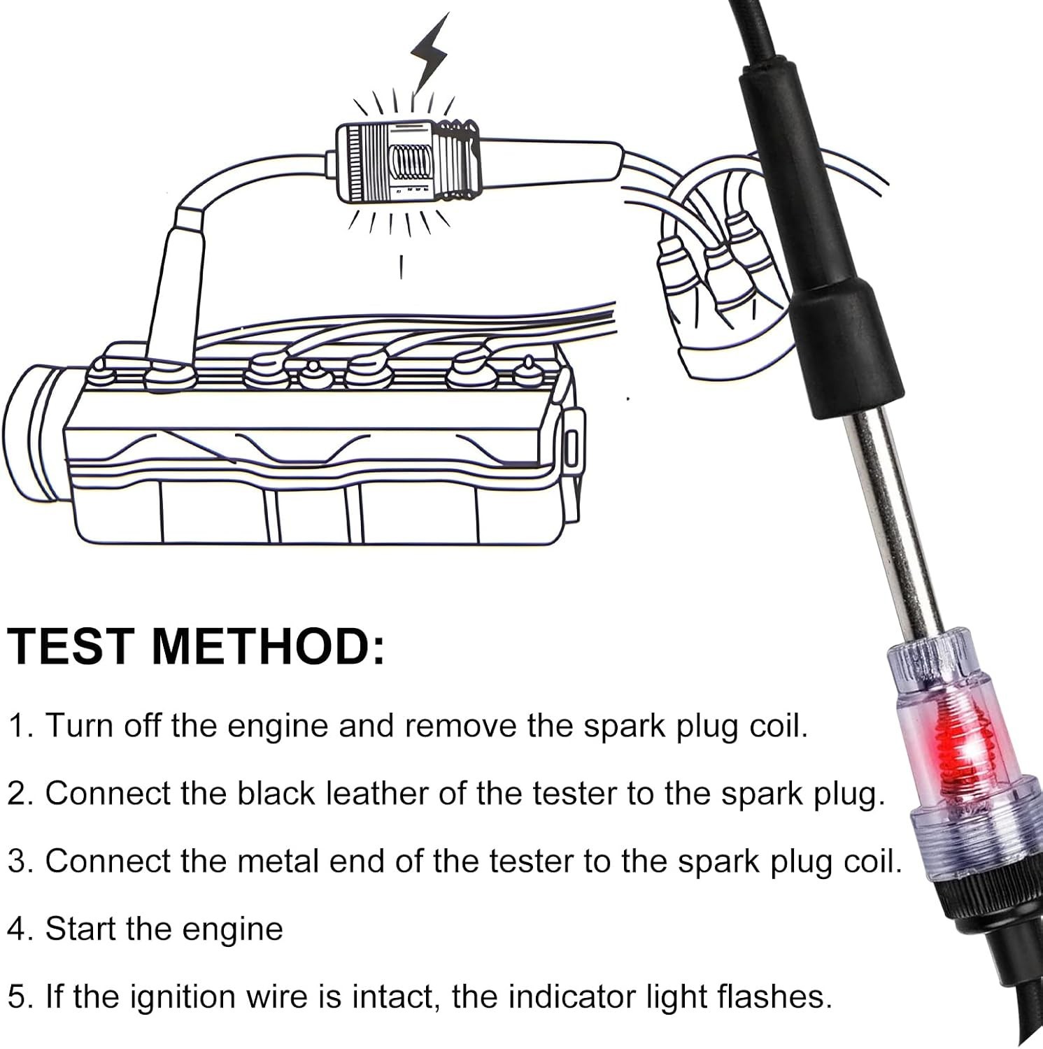 Professional Spark Plug Tester - Durable & Lightweight with Indicator Light