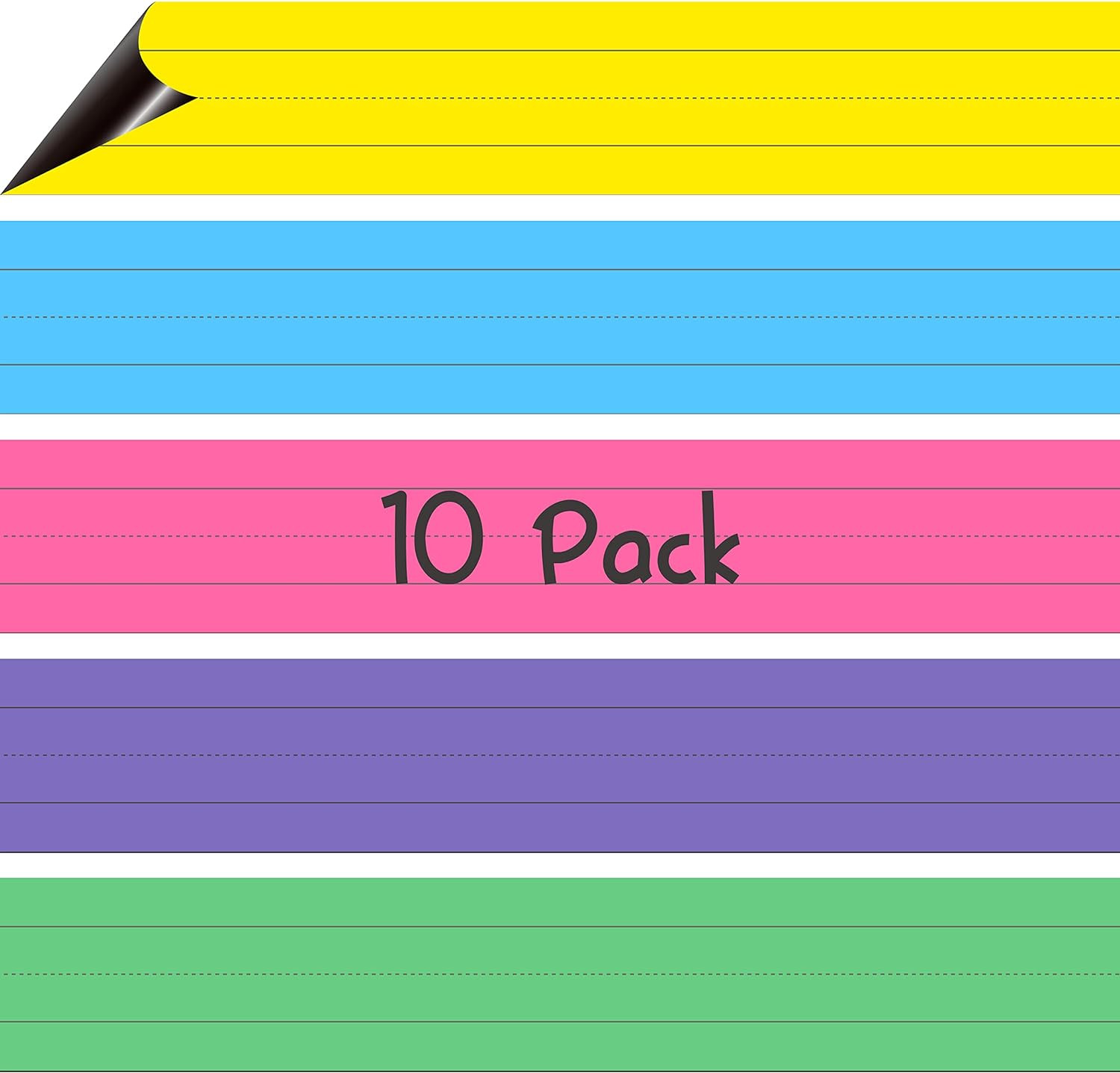 10 Pack Magnetic Sentence Strips, 5 Colors Ruled Writing Strip Dry Erase Sentenc