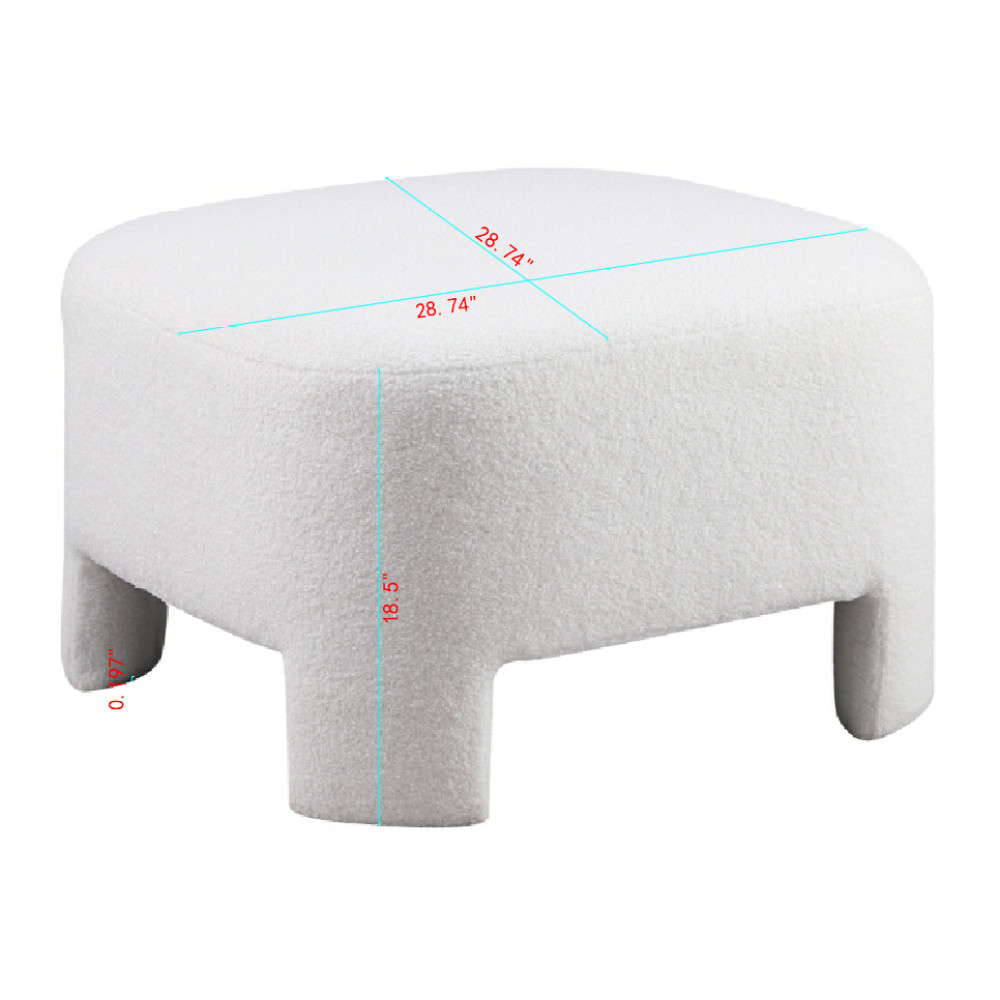 White Sherpa Ottoman w/ Square Arms, 28.74" L × 28.74" W, No Assembly