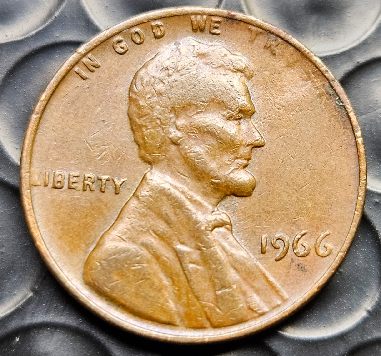 1966 Lincoln Cent Grease Struck Through Trust, Split L in Liberty Errors