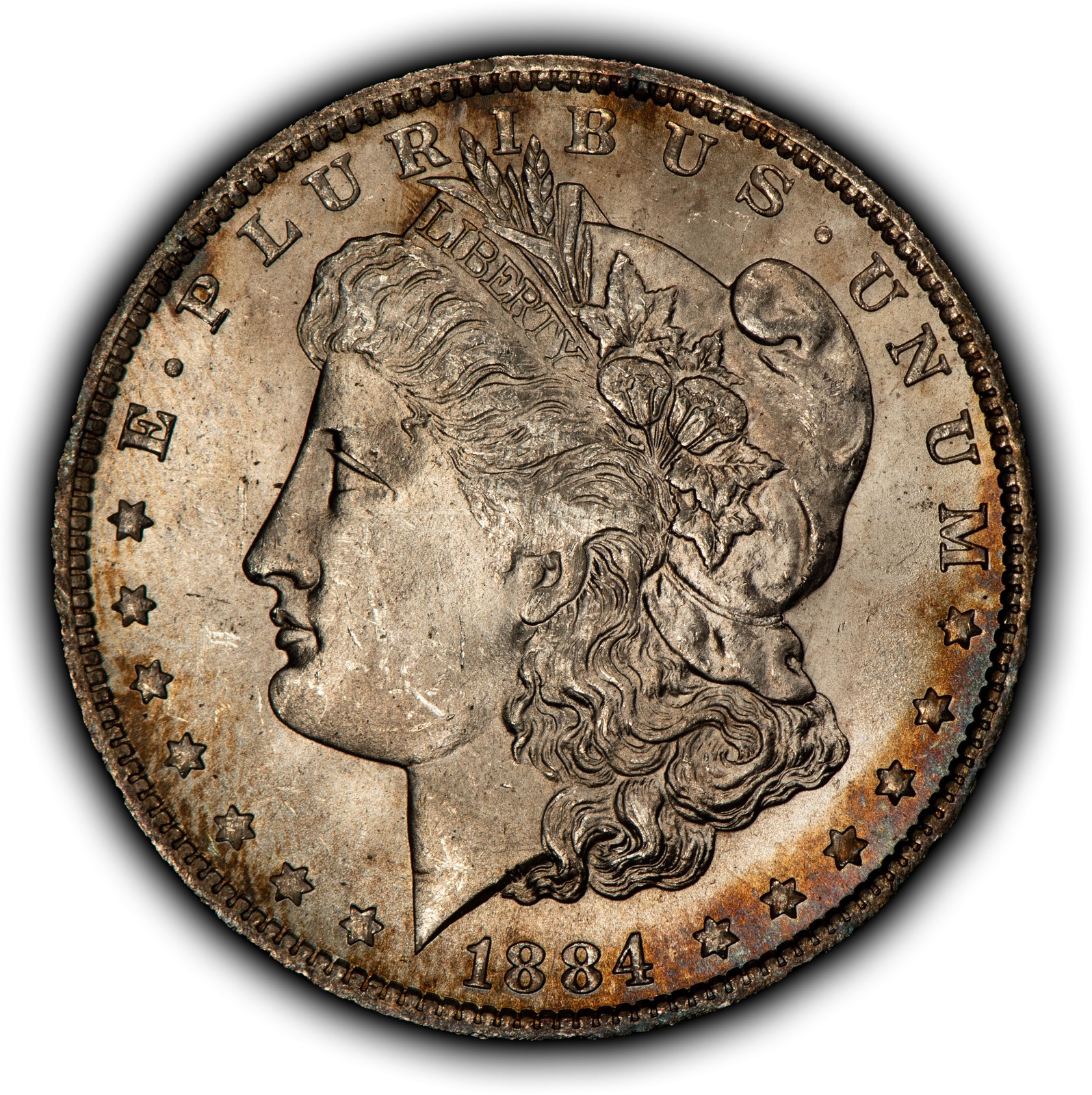 1884-O $1 Morgan Silver Dollar - Colorful Rim Toning - BU - SKU-D7472