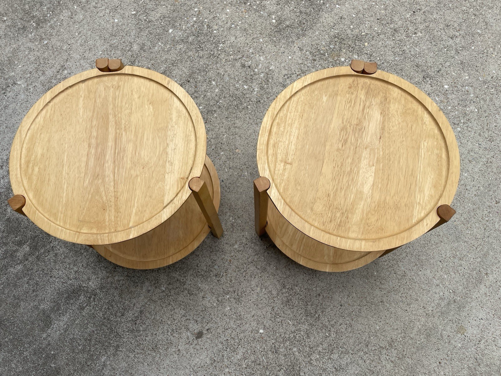 Pair Dansk MCM Danish Folding Round End Tables with Removable Trays
