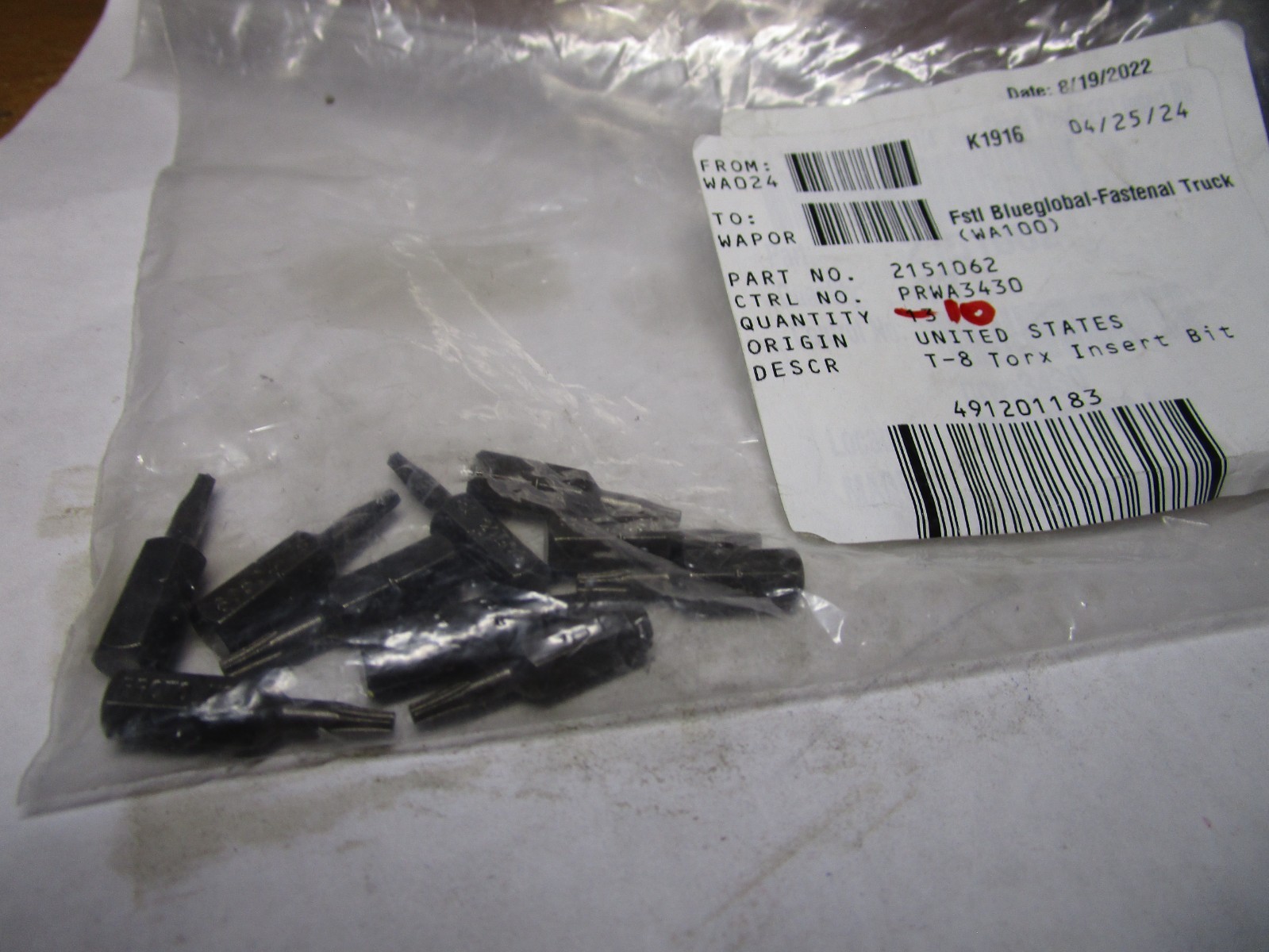 T-8 x 1"OAL 6-Lobe 1/4" Hex Shank Proto® Insert Bit QTY 10