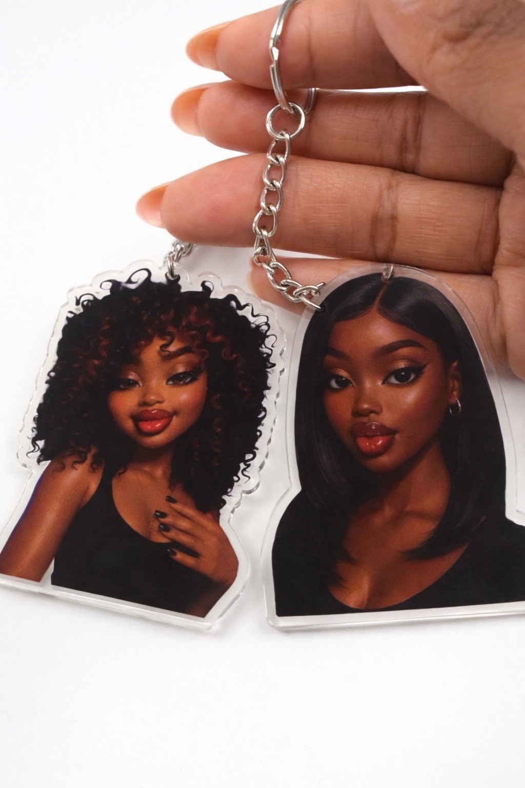 Cute Black Girl Keychain Set Acrylic Purse Charm for Bags Keys