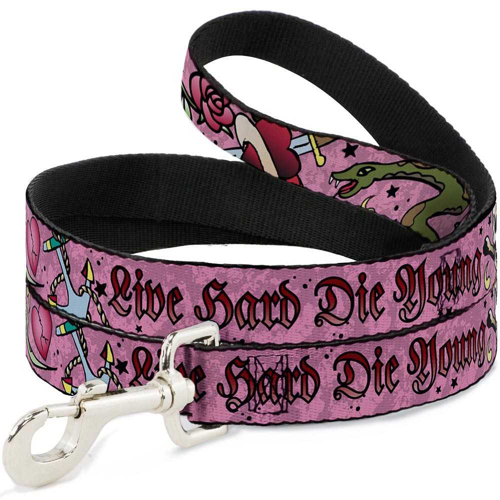 Dog Leash Live Hard Die Young Pink