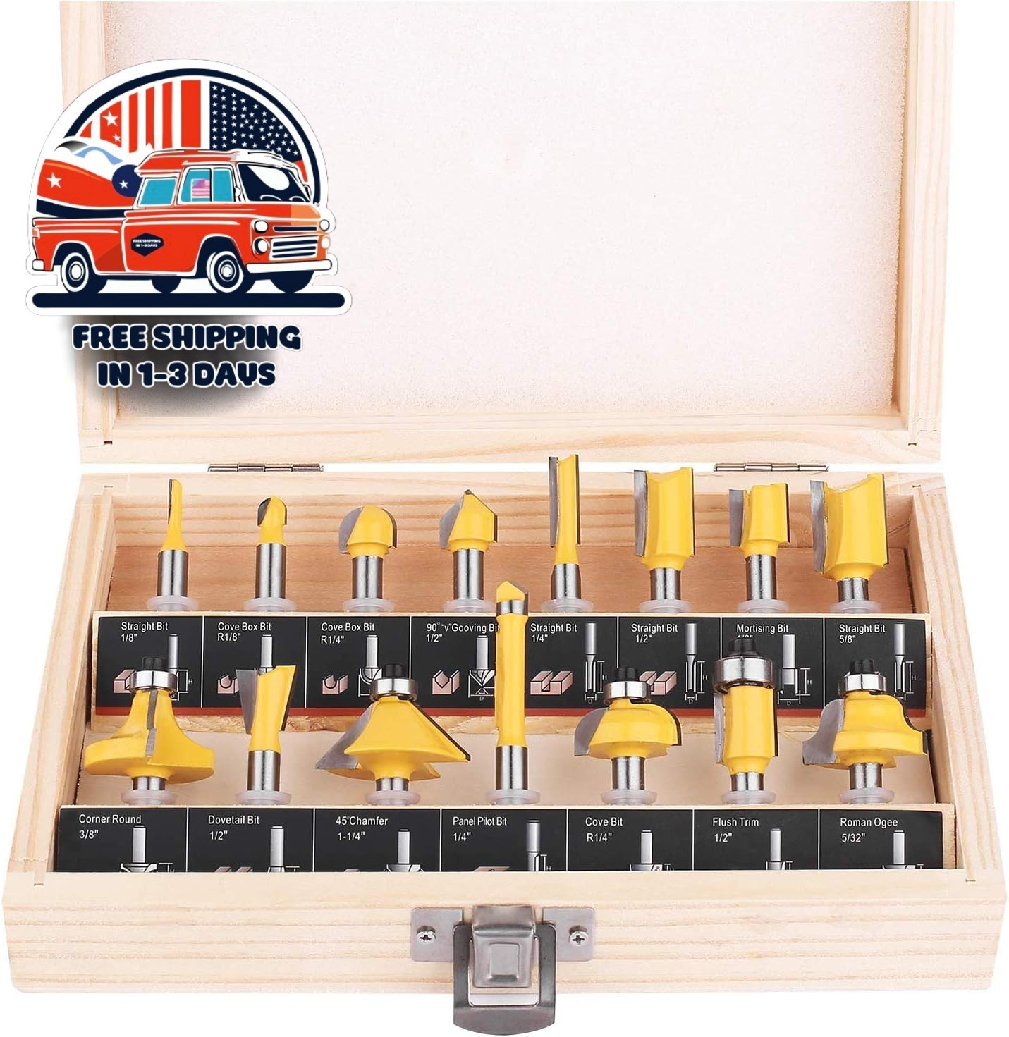 Juego De 15 Brocas De Enrutador De Vástago 1/4' Herramientas Para Carpintería US