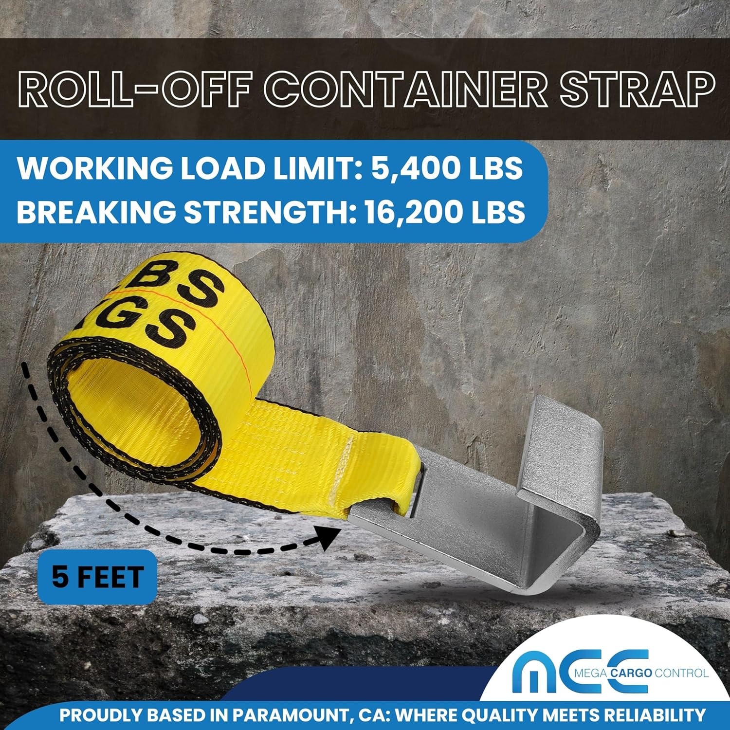 Roll off Container Winch Straps, 4"X 5'Tie Downs w/Flat Hook & Sewn End(10 Pack)
