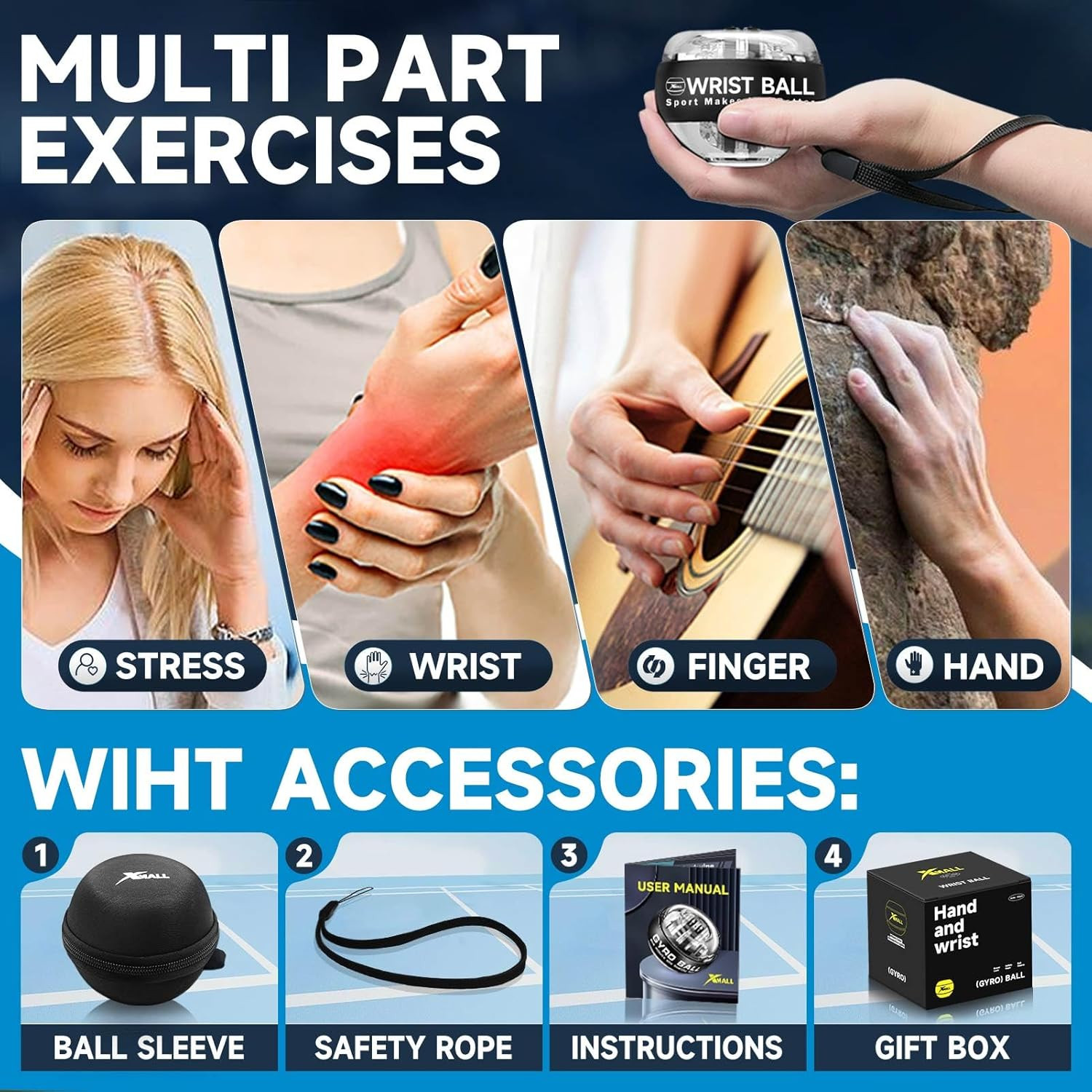 Torque Ball Hand Exerciser, Grip Strength Trainer, Auto-Start, Forearm Strengthe