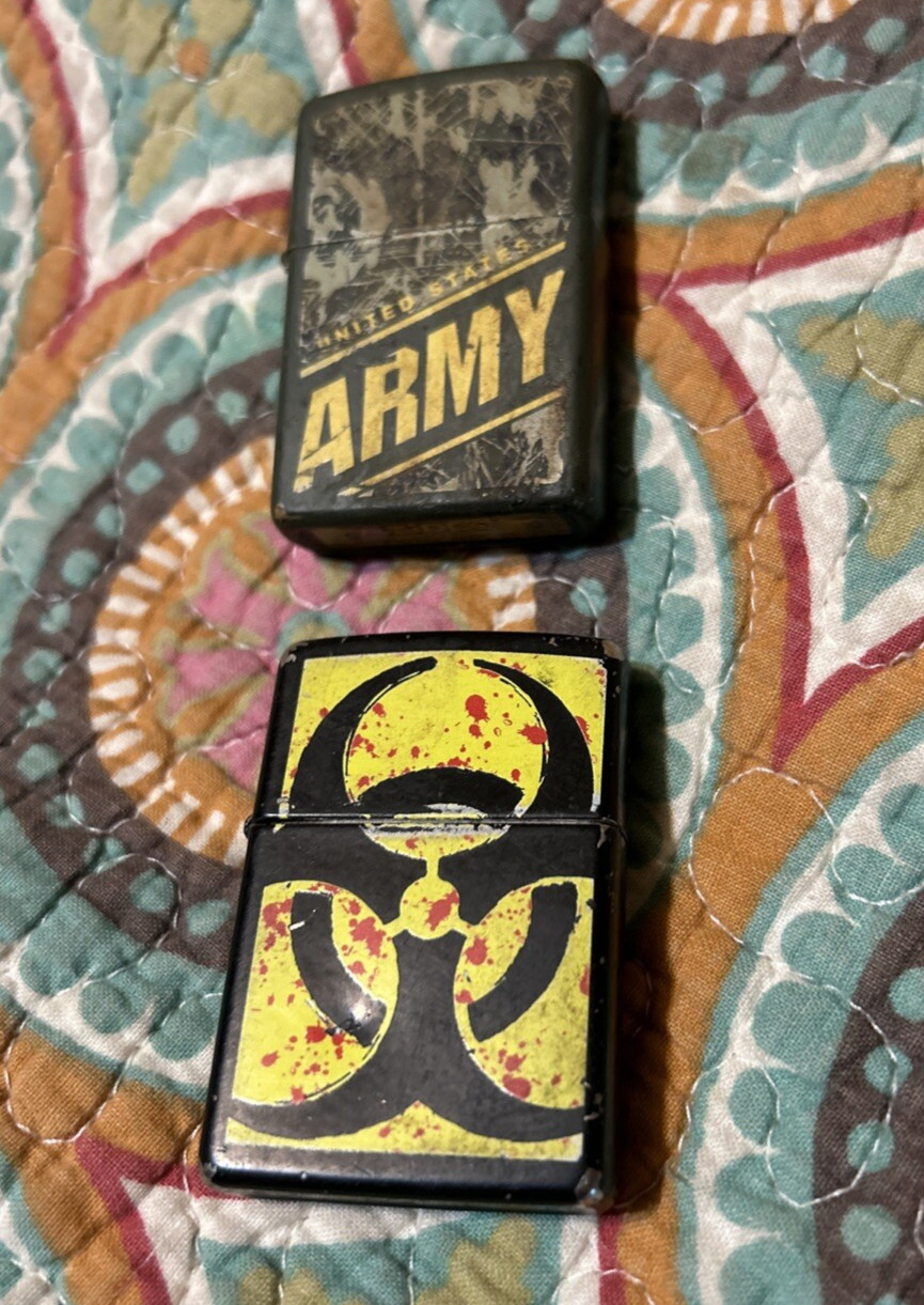 Zippo Lighters Army Biohazard Made in USA Lot Of 2 Vintage 90s
