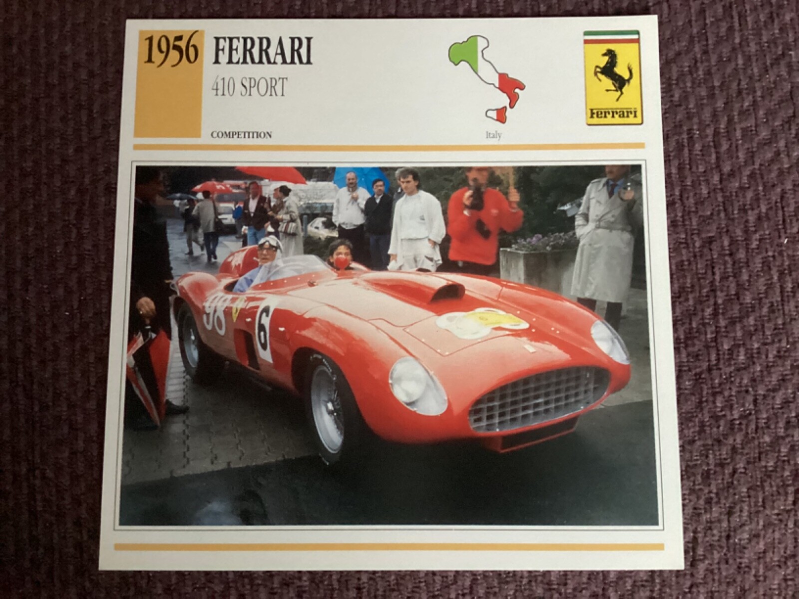 Ferrari 410 Sport,  1956,  Competition Car,Italy, Collectors Card