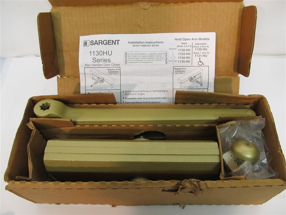 Sargent 1130 HU EAB, Non Handed, Hold Open Door Closer - Painted Brass