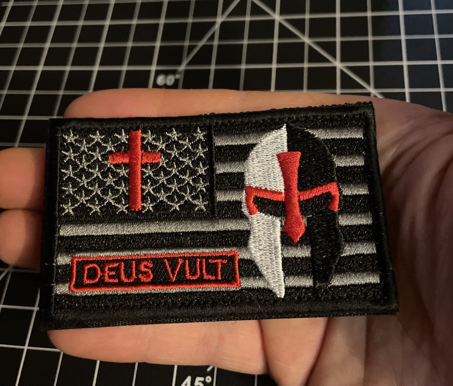 USA Flag Deus Vult God Wills It Crusader Knights Templar Hook loop Patch