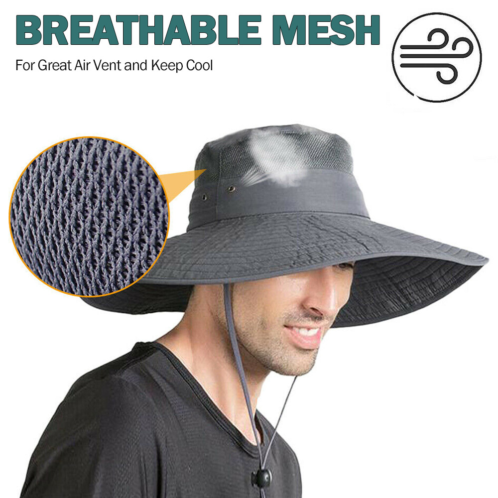 Men Wide Brim Sun Hat UV Protection Bucket Hiking Camping Fishing Safari Summer