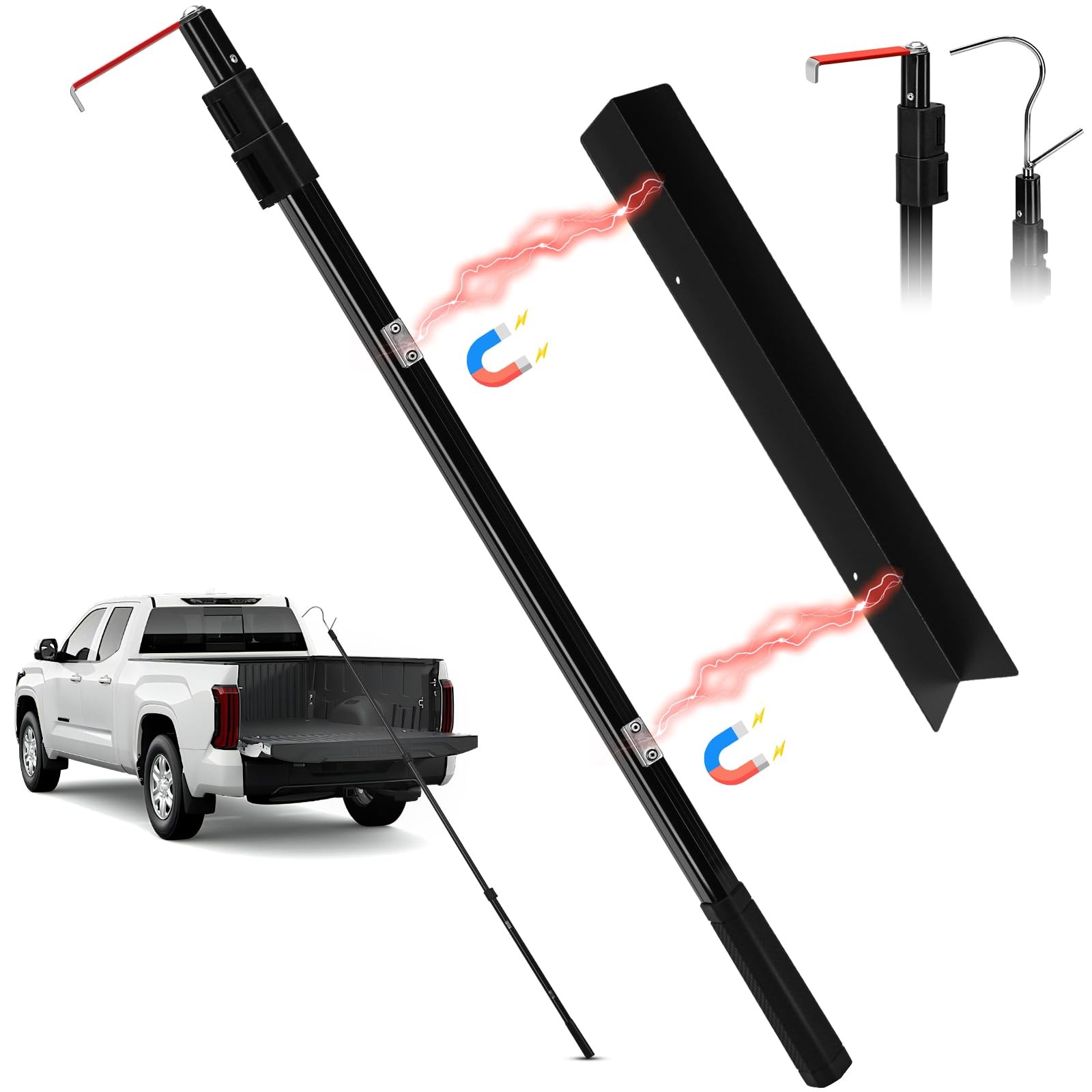 6.9 Ft Magnetically Mounted Truck Cargo Grabber Reach Retriever Tool with Two...