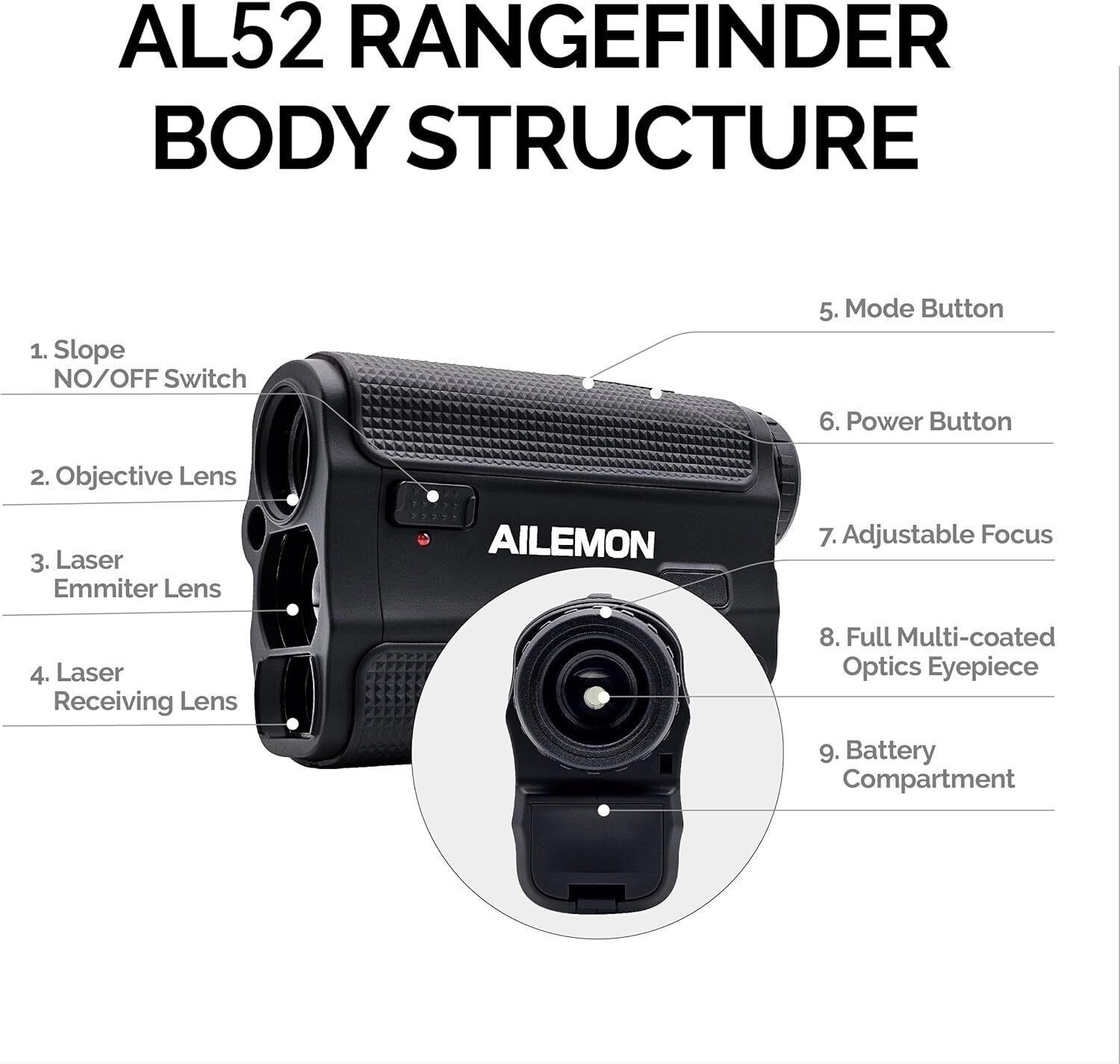 Golf & Hunting Laser Rangefinder 900Y Fast Focus High-Precision Continuous Scan