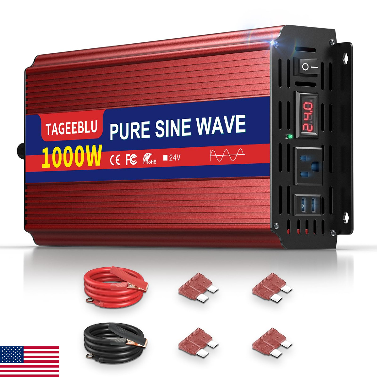 Tageeblu 24V 1000W Pure Sine - 24V Dc To 110V Ac Heavy Duty Power