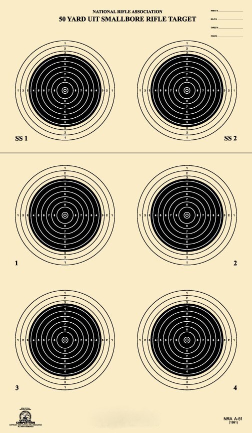 (100 PACK) A-51 [A51] Official NRA 50 Yard UIT Smallbore Rifle Target 14x24 Tag