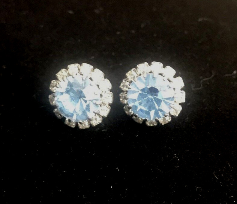 Round Rhinestone/Aqua Pierced Earrings