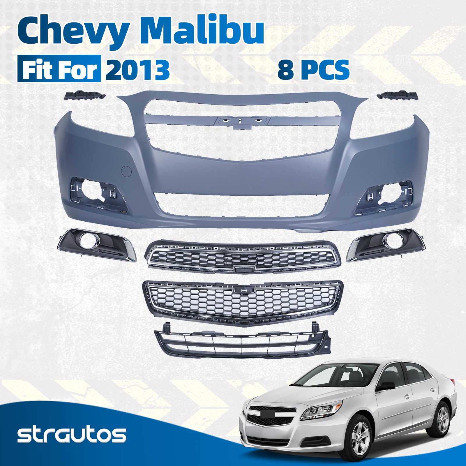 Front Bumper Cover Kit For 2013 Chevy Malibu w/Bracket w/o Fog Light w/o Hole