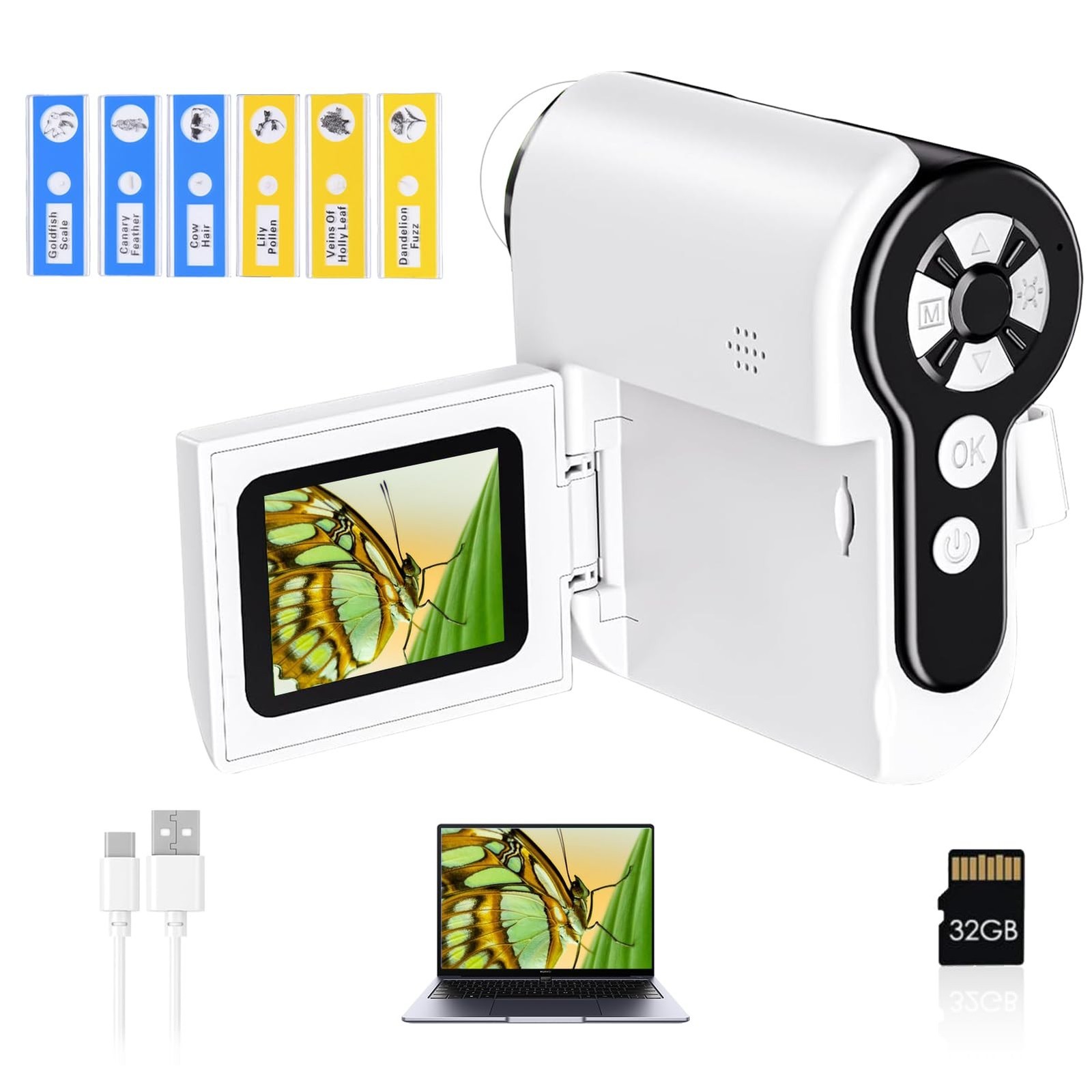 Handheld Digital Microscope for Kids with 2 Inch LCD Screen 6 Adjustable LED ...