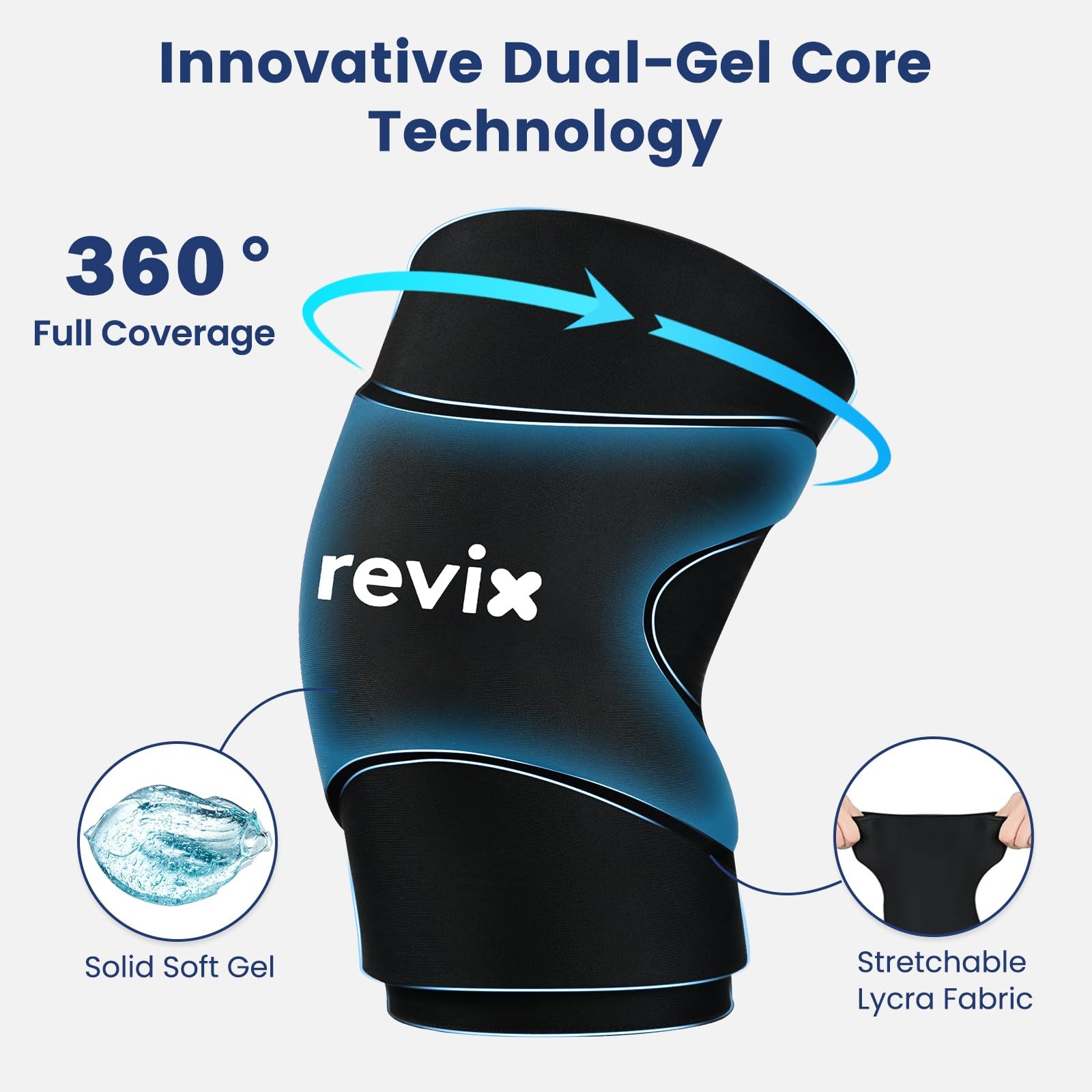 REVIX 3D Knee Ice Pack Wrap, Flexible Compression Large, Black