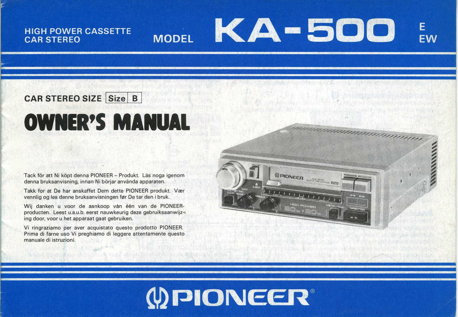 PIONEER Ownwer's Manual Component Car Stereo Centrate Series,kex,kpx,Dex,Cdx